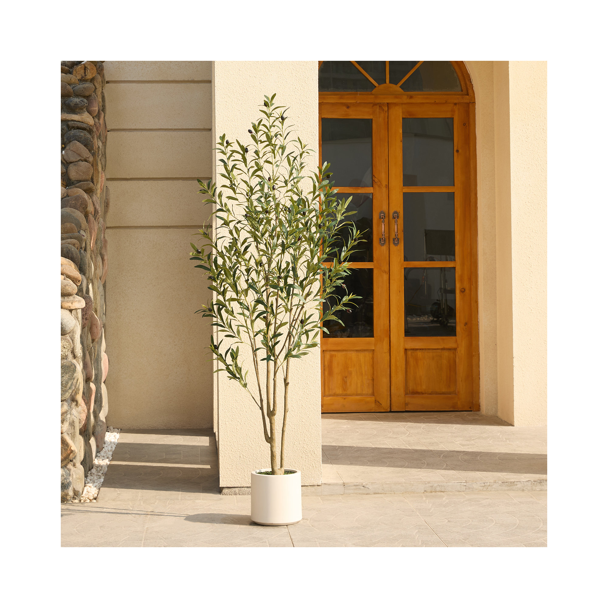 George Artificial Olive Tree in Round Planter, UV Protected Faux Olive Tree for Indoor Home Decor, 72" H x 24" W x 24" D