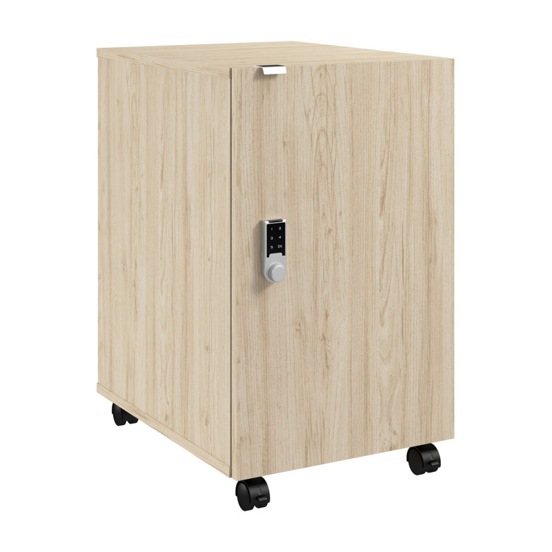 Bush Business Furniture Assure Mobile File Cabinet With Drawer, Door, And Keypad Lock, Natural Elm