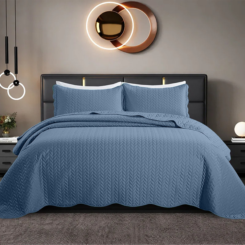 Embossed Microfiber Quilt Coverlet Set, Washed Blue, Twin ( 66 Inc x 86 Inc )