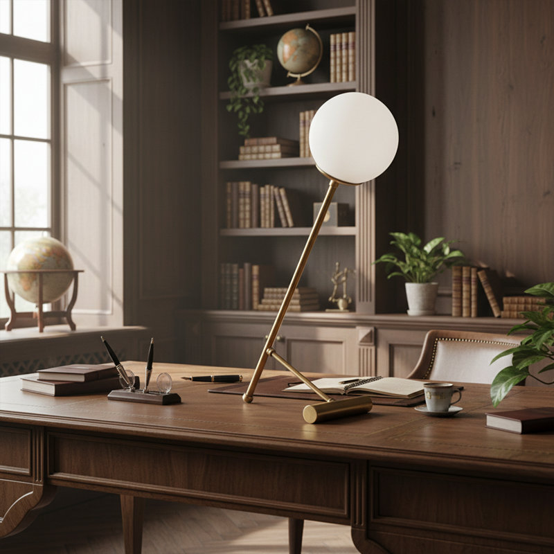 Lampe de table fantaisie en métal 20 po avec abat-jour en verre Auerbach, Rétro