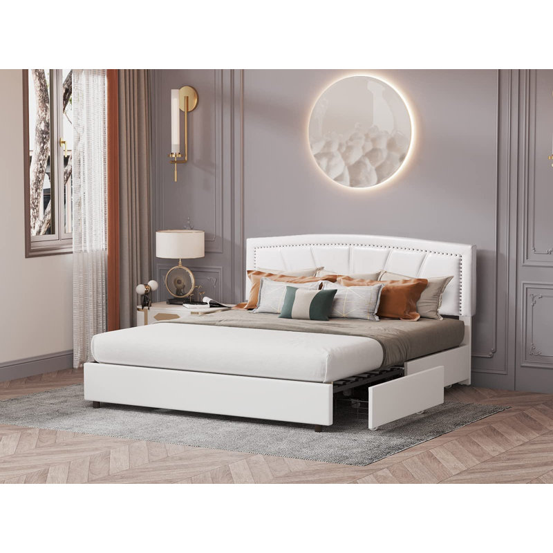 Tonyette 43.00''  Bed Frame With Drawers, Full, White