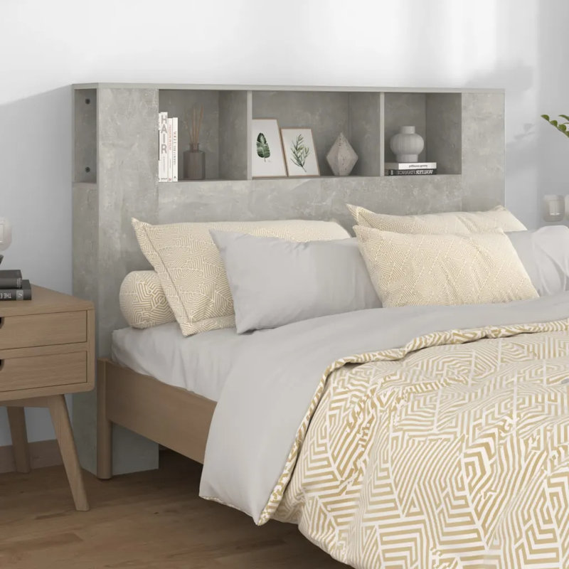17 Stories Headboard Cabinet Engineered Wood, Concrete Grey, Double (4'6)