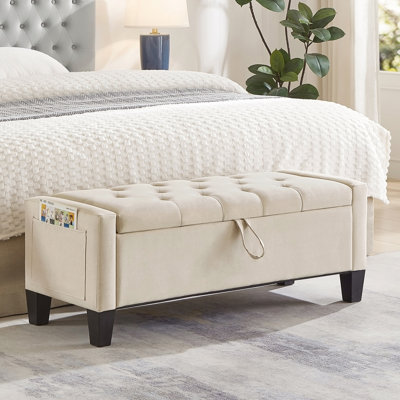 Repose-pieds avec rangement, banc de repose-pieds avec charnière de sécurité, poids de 350 lb, banc de hall d'entrée rembourré avec sièges pour la chambre à coucher, le salon - beige
