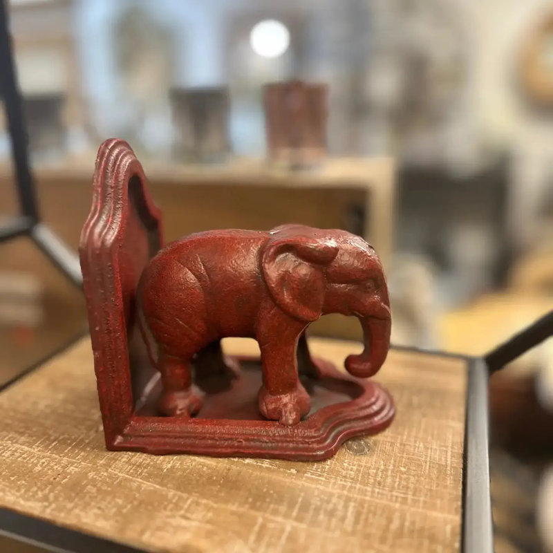 Serre-livres éléphant en fonte au fini rouge antique