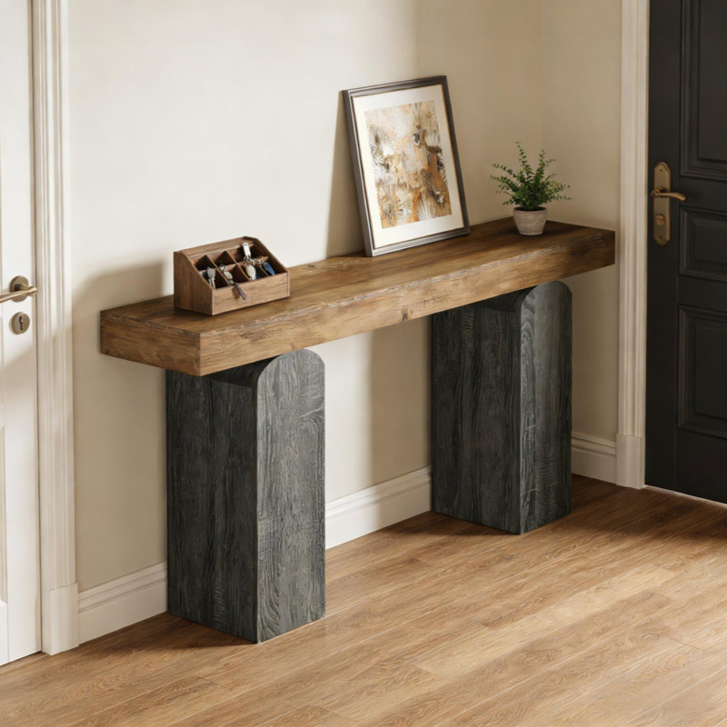 Console de style contemporain, table de vestibule, table de canapé, Brun, Gris