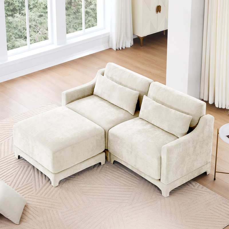 Canapé à deux places en chenille avec repose-pieds et coussins lombaires, conception ergonomique, bois de haute qualité, installation facile pour les chambres et les salons