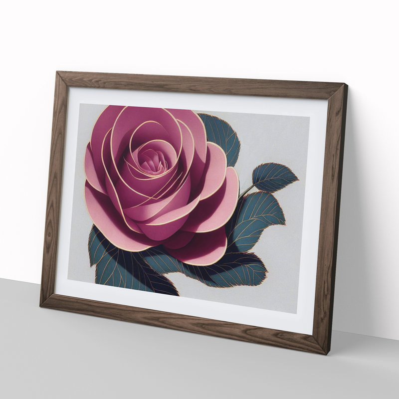 XH1022-7556X Rose Flower Deco Vol.1 - Single Picture Frame Painting, 46cm H x 64cm W x 2cm D, Walnut 