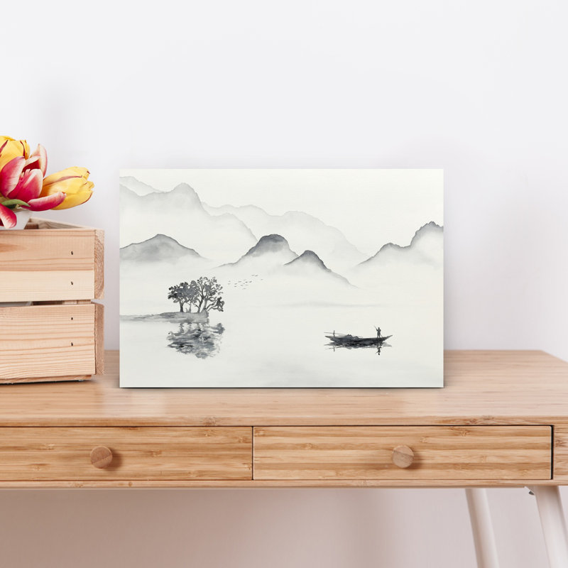 "Morning pêche on an Asian Lake", art mural contemporain, H 18 po x l 12 po