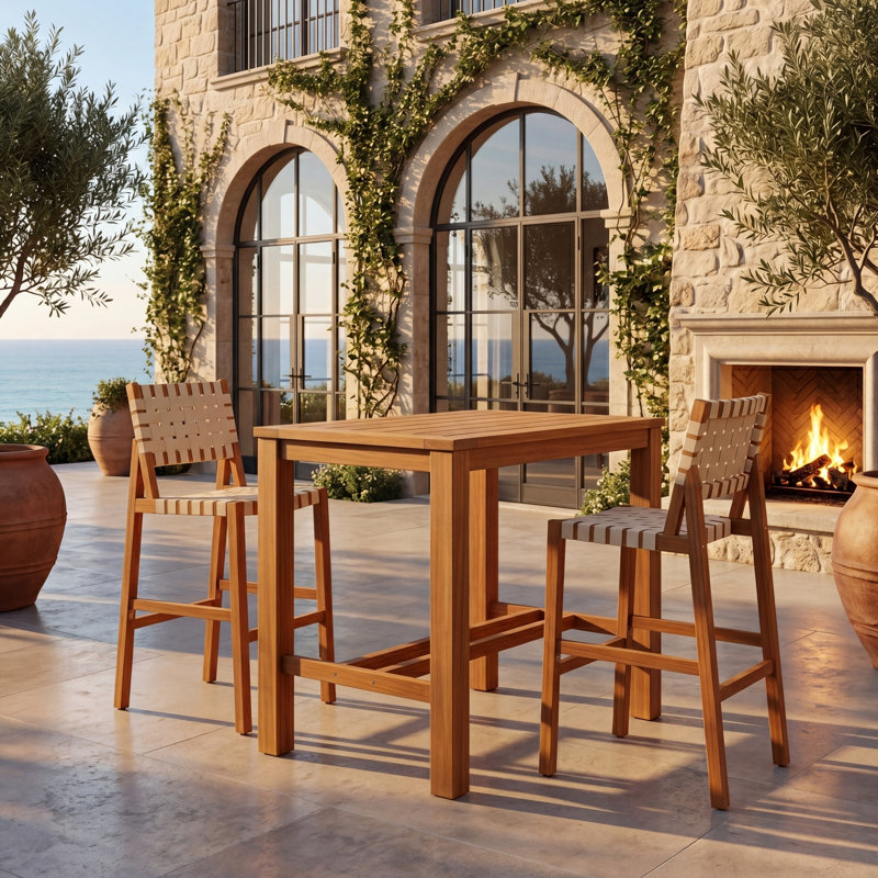 Tabourets de bar modernes, sièges en corde de bois d'acacia, ensemble de patio en teck