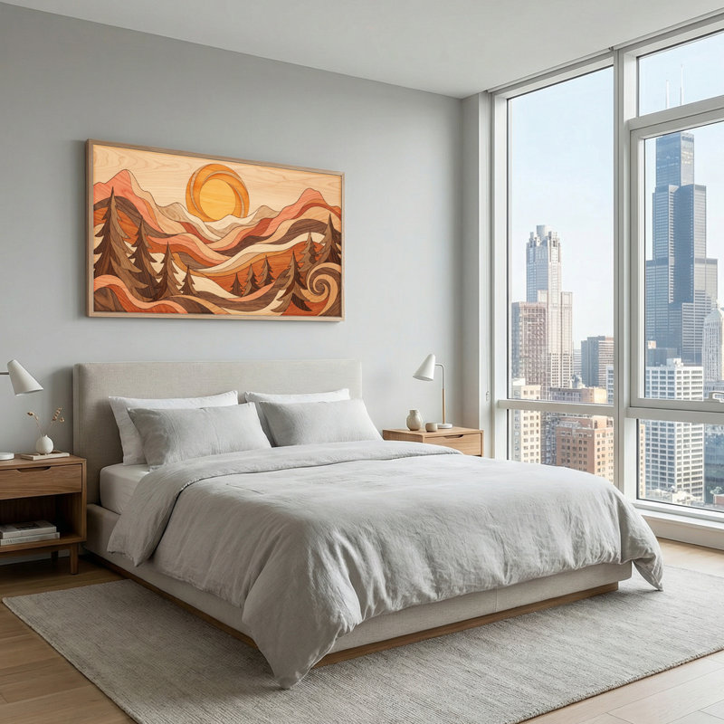 Tableau encadré « Coucher de soleil sur la montagne » (1 pièce), 122 x 61 cm, 48 x 24 pouces