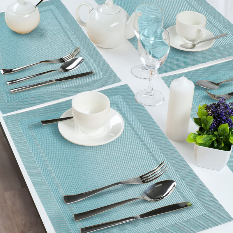 Blue Heat-Resistant Woven Vinyl Placemats, 6 Pack