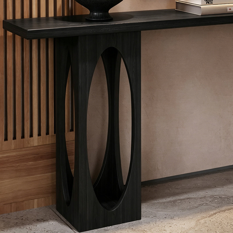 Console rétro de style chinois, 31.5" H x 59" W x 11.8" D, Noir, Noir, Noir