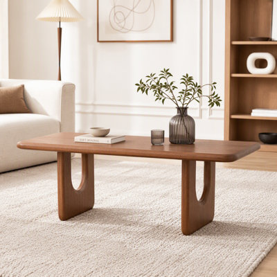 47.24" Rectangular Wood Coffee Table, Modern Minimalist Coffee Table with U-Shaped Legs, Walnut Finish Low Center Table