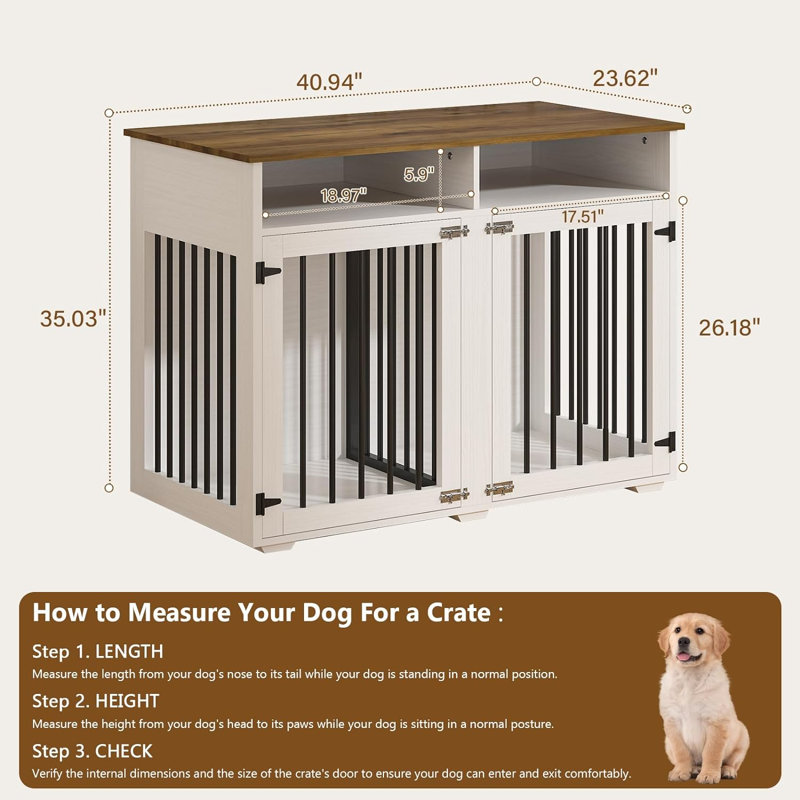 Meuble pour chien avec 2 portes, Blanc / Brun, H 35,03 po x l 41 po x P 23,62 po