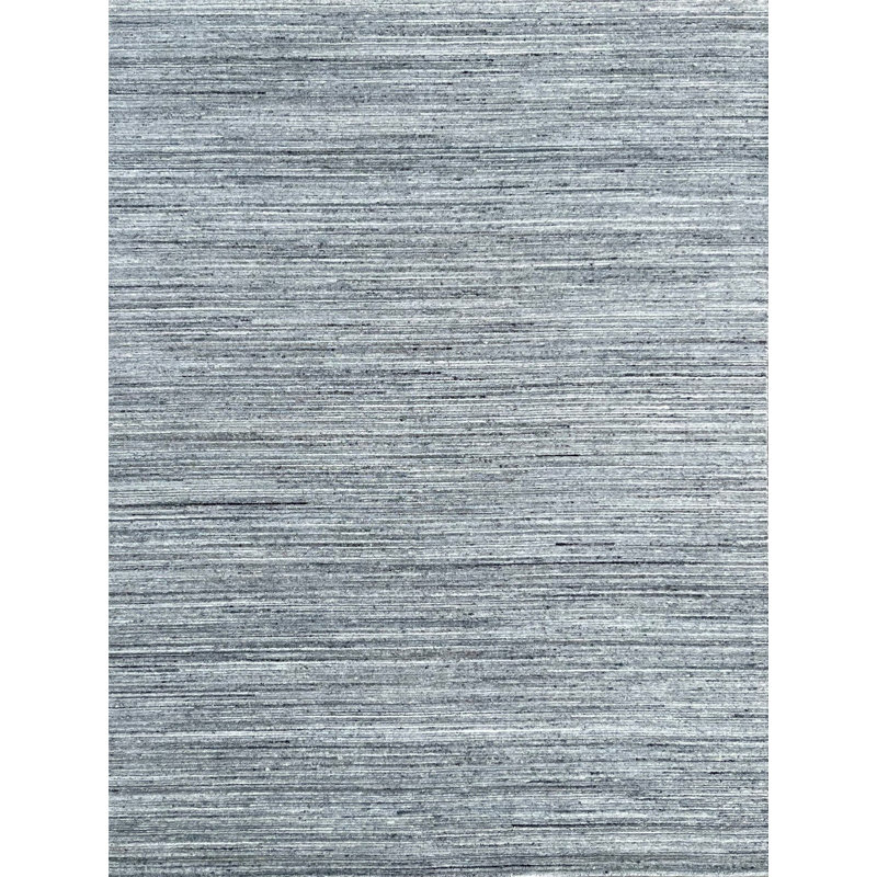 Gray Hand-Knotted Wool Texture Geometric Modern Contemporary Carpet Rug, 8' x 10'