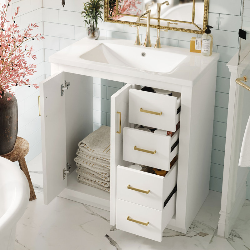 Ensemble de meuble-lavabo autoportant avec 3 tiroirs, Blanc