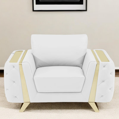 Fauteuil club en cuir véritable blanc Gracie Mills