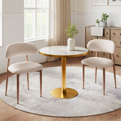 Ensemble de 2 chaises de salle à manger de style moderne minimaliste, chaise de salle à manger rembourrée en velours d'agneau, support de pieds de chaise en acier au carbone avec placage en bois, convient parfaitement aux restaurants commerciaux et familiaux