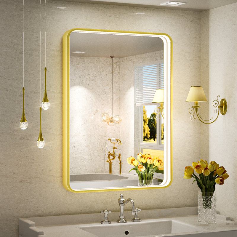 Miroir rectangulaire pour salle de bain à DEL, Doré, 36 po x 24 po