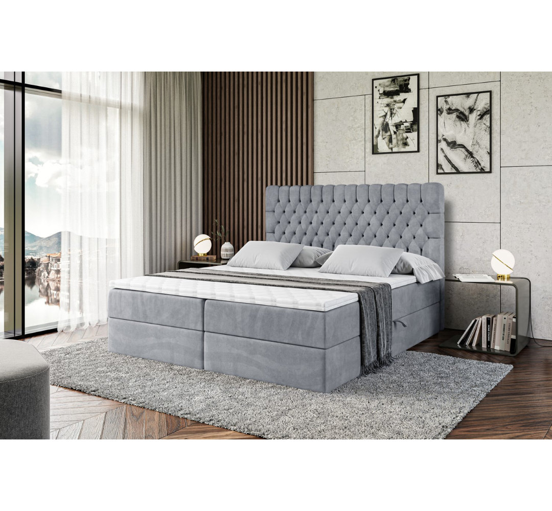 Boxspringbett Anthoney mit H4 Multipocket-Matratze, Topper und Bettkasten