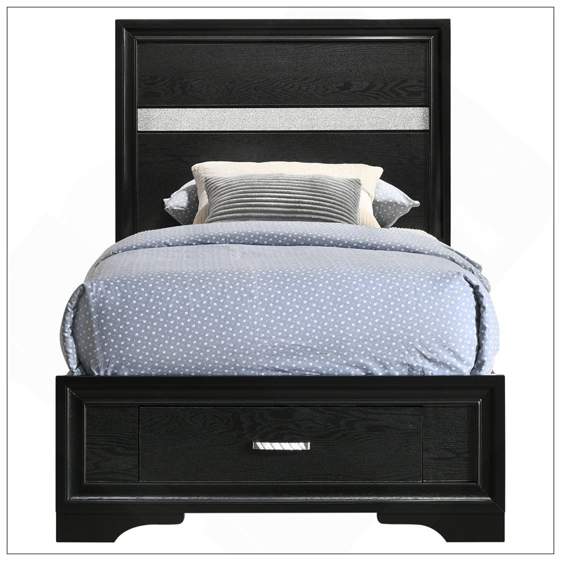Black Twin Storage Panel Bed