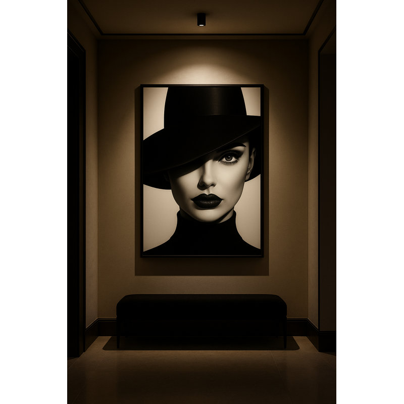 Obsidian Gaze Framed Canvas Wall Art by Kasian Art Studio - White Frame, Brown