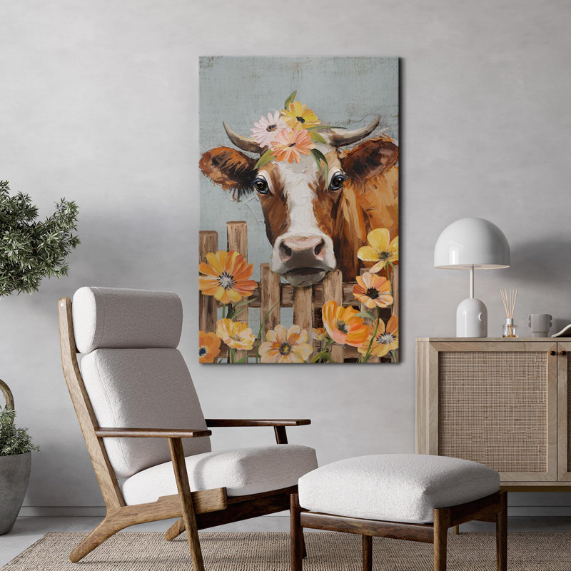 Portrait de vache sur fond gris, Toile tendue, H 18 po x l 12 po