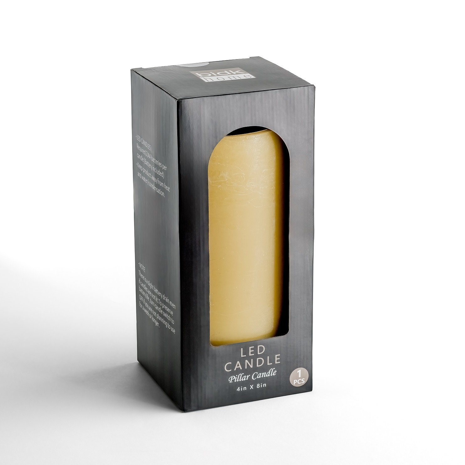 Large Champagne Flameless Pillar Candle, Yellow