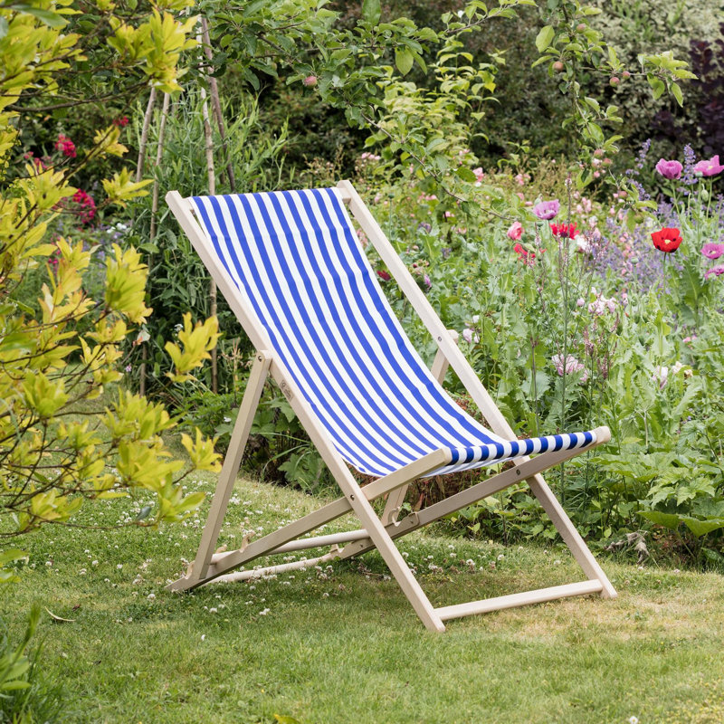 Folding Deck Chair, Blue/White