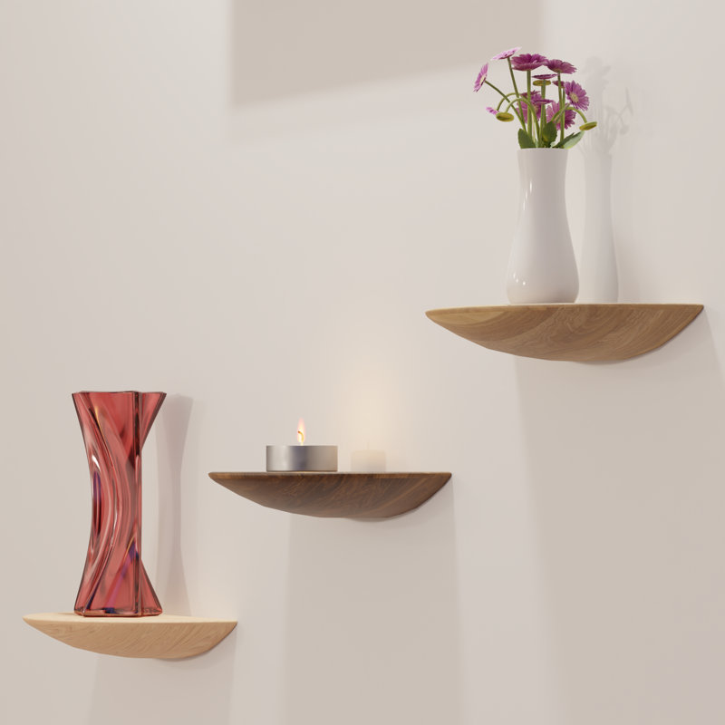 Carrole 2 Piece D-Shaped Floating Shelf, Oak