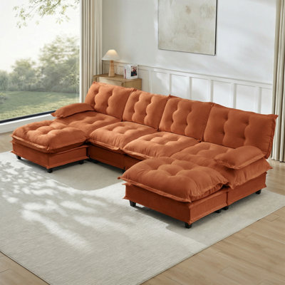 Canapé modulaire en forme de U de 138 po avec 2 repose-pieds en forme de U et canapé en chenille avec coussins décoratifs en treillis