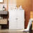 34.6" White Freestanding Pantry Cabinet with Adjustable Shelves，Metal Kitchen Storage Organizer with Anti-Tip Design，for Kitchen, Bathroom, Apartment Use