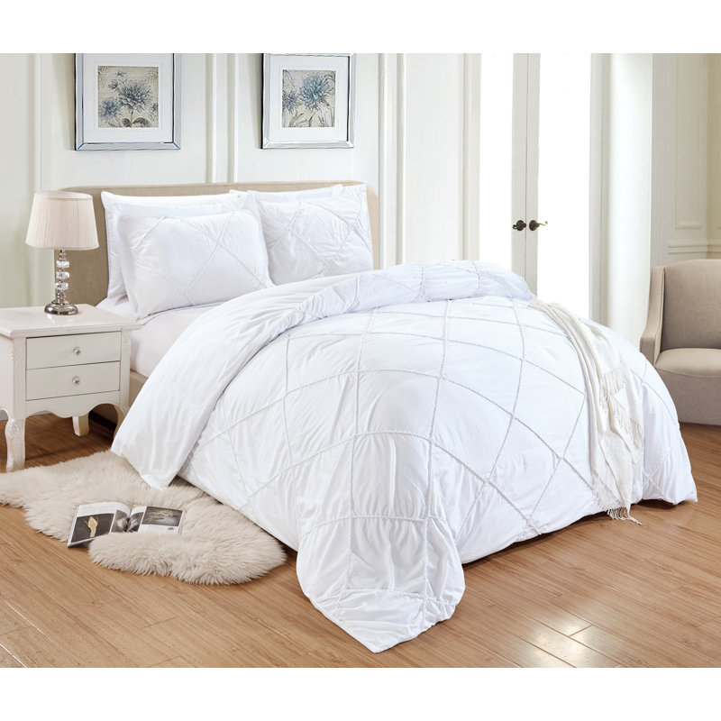 Sherry Modern & Contemporary Box Stitch Geometric Shapes Duvet Cover, White, Queen Duvet Cover + 2 Shams