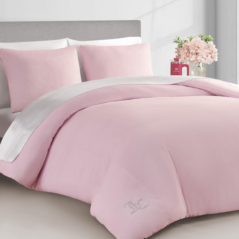 Juicy Couture Solid Velour Comforter Sets, Twin Extra Long Comforter + 1 Standard Sham, Marshmallow Pink