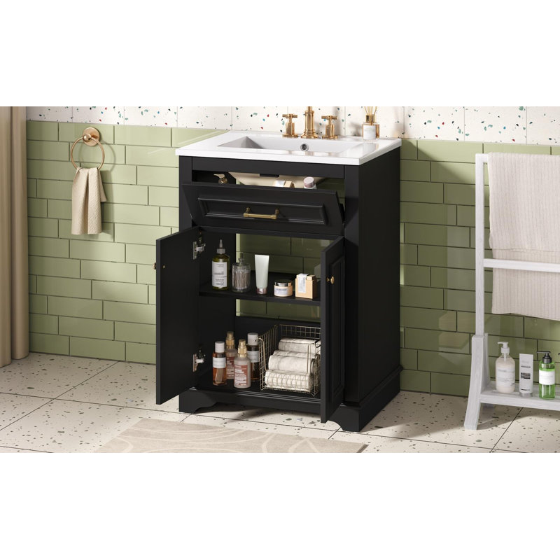 Meuble-lavabo 24 po avec lavabo en céramique, Noir
