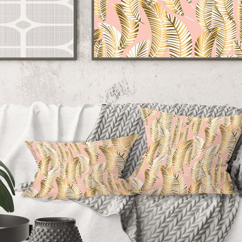 Coussin Golden Palm Leaves I - Mid-Century Modern, 18 po x 18 po