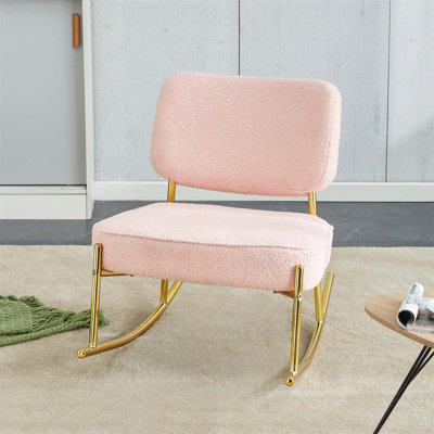 Chaise berçante rembourrée en velours Teddy, chaise berçante unique, siège rembourré, chaise berçante à dossier et pieds en métal doré. Chaises d'appoint confortables dans le salon, la chambre à coucher et le bureau (chaise berçante)