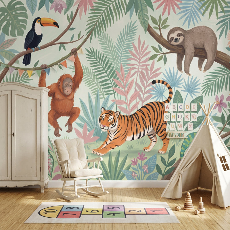 Panneau mural Jungle Vibe Tropical Safari, 140 po x 108 po, Peel and Stick