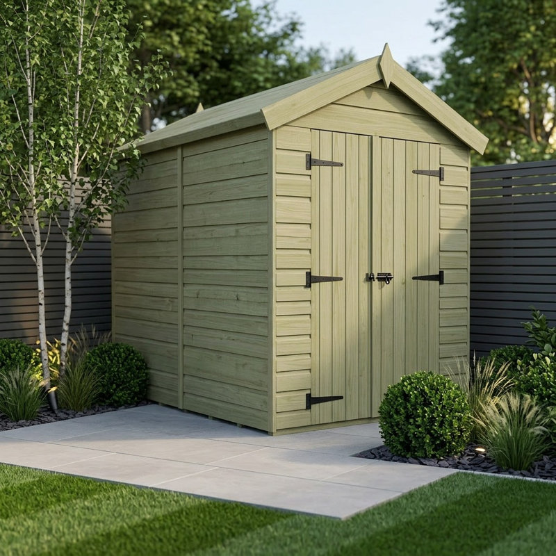 Total Sheds 4ft x 8ft Apex Garden Shed - Double Door - No Windows - Pressure Treated Timber - UK Manufactured