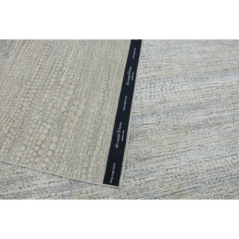 Grey Silver Textured Silk Wool Blend Rug, Rectangle 9' x 12'
