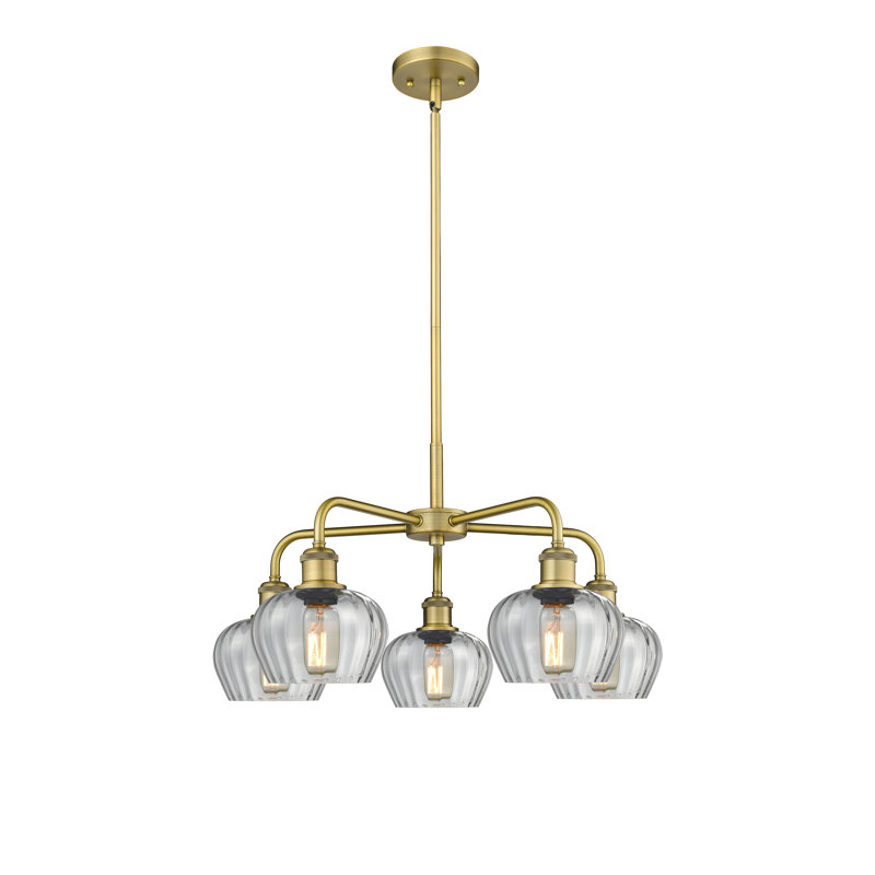 Lustre bol 5 lumières Calnie, Transparent, Laiton brossé