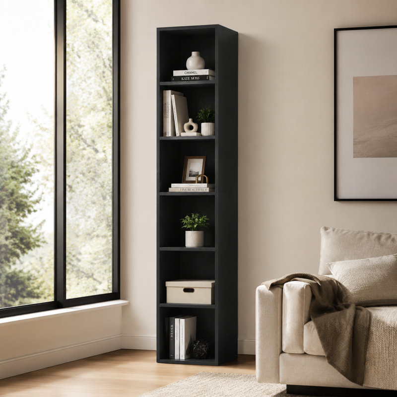 Bibliothèque étroite Imron, bibliothèque d'angle pour chambre à coucher, salon, bureau, Noir
