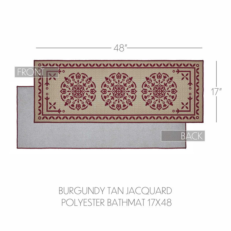 Tapis de bain en jacquard de polyester brun clair Custom House, Bourgogne, L 17 po x L 48 po