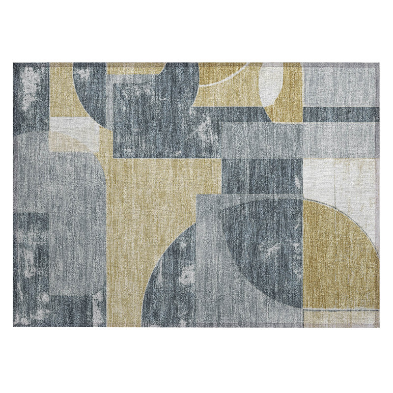 Machine Washable Indoor/Outdoor Cinead ACN1692 Gray Rug, Rectangle 1'8" x 2'6"