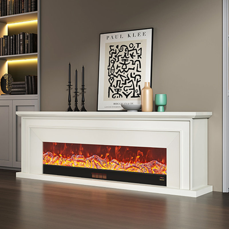 White Solid Wood TV Cabinet Heating Fireplace