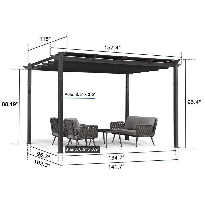 4m x 3m Aluminium Pergola, Grey