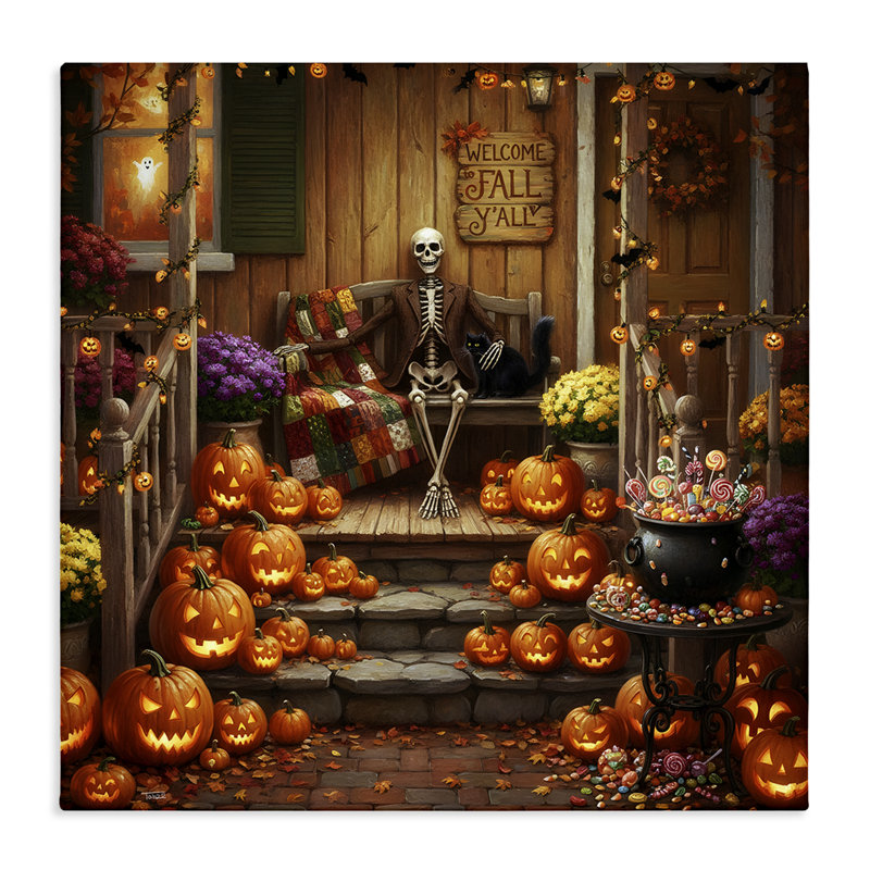 «Welcome To Fall», toile de porche squelette, design par Tabz Jones, H 36 po x l 36 po