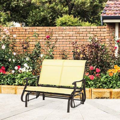 2 chaises d'extérieur coulissantes, thermolaquées, beige avec fonction de balançoire à bascule, structure de banc de patio en acier et tissu en filet pour le jardin, la cour, la pelouse, le porche
