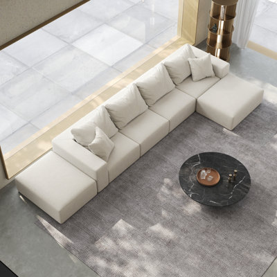 Chenille moderne tapissier, éponge surdimensionnée de style nuage. Couleur beige, rembourrage en mousse. Combinaison pour salon modulaire en forme de L de 162 po. Revêtement, 6 sièges. Chambre
