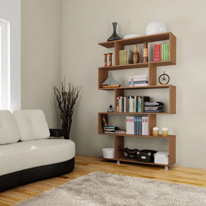 Modern Walnut Bookshelf, 35.4 x 61.4 x 7.9 inches | 100% Melamine Coated Particle Board, Thickness: 0.7 inches | Numerous Shelves, Wall-Mountable Design | Stylish & Functional Storage Solution for Home or Office
